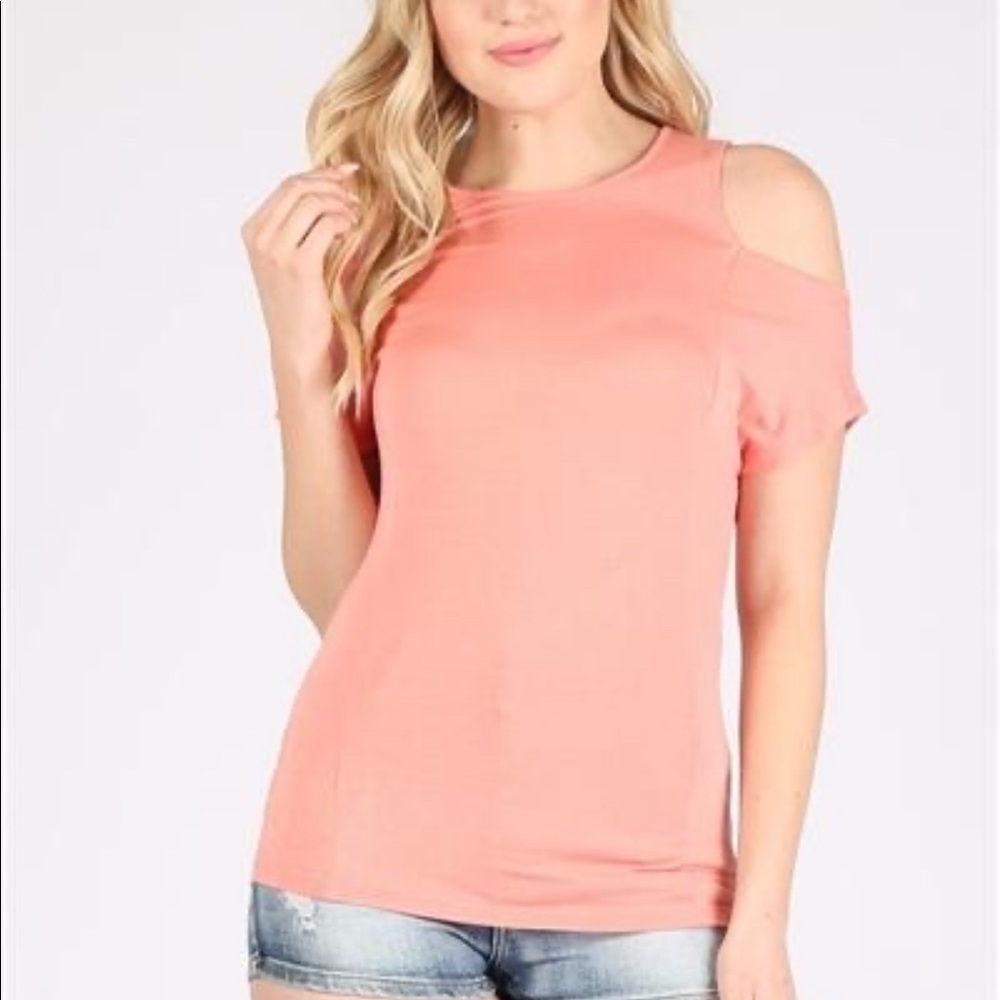 💥Coral Cold Shoulder Top